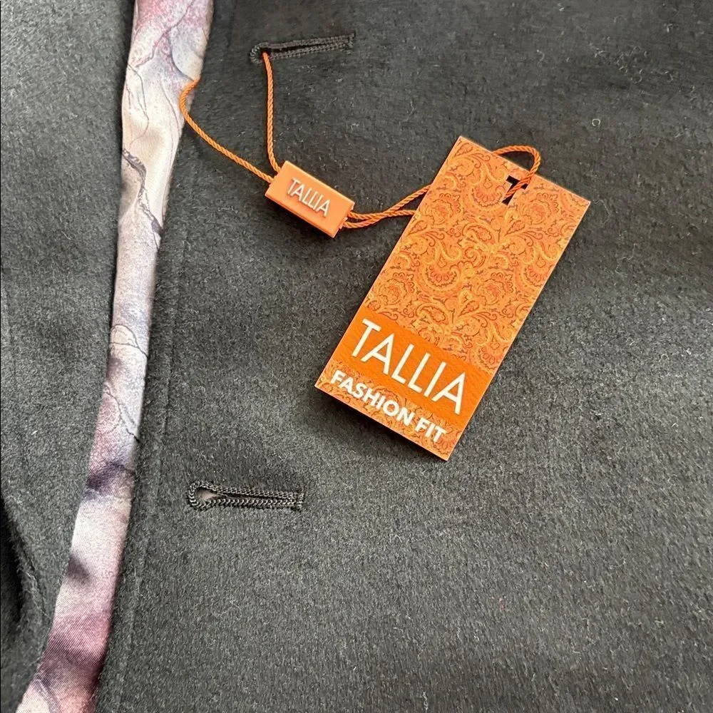 Tallia Men's Velutti Overcoat Solid Black Wool Blend Contrasting Collar NWT $498